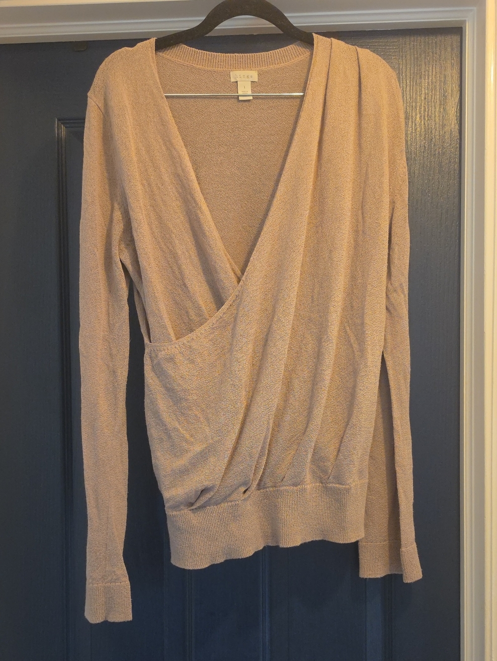 hinge Wrap Front -Knit Cardigan in Light Brown